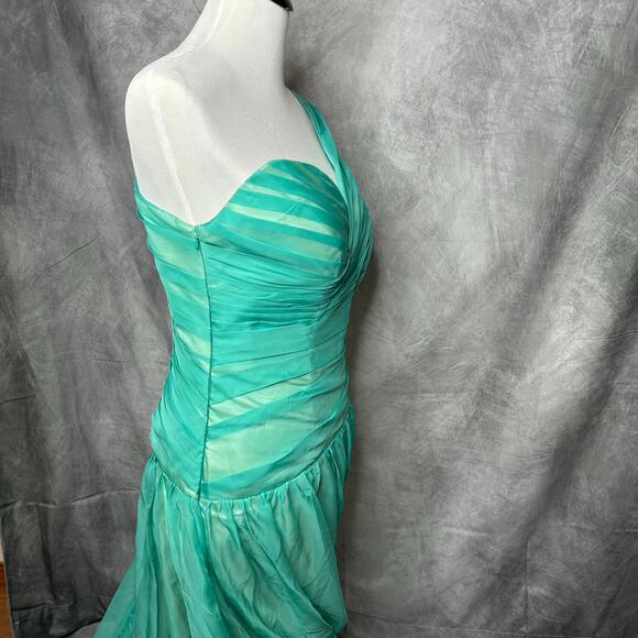 NWT Vilavi Dress Evening Gown Women Sz 12 Formal Chiffon Aqua Blue Asymmetrical - Picture 4 of 15